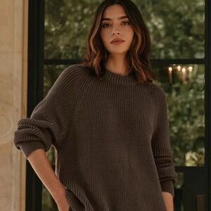 Jenni Kayne Dark Brown Fisherman Pullover Crew Neck Oversized Sweater NWOT